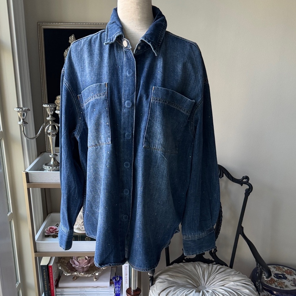 Habitual Dark Indigo oversized Denim Jacket with studs
